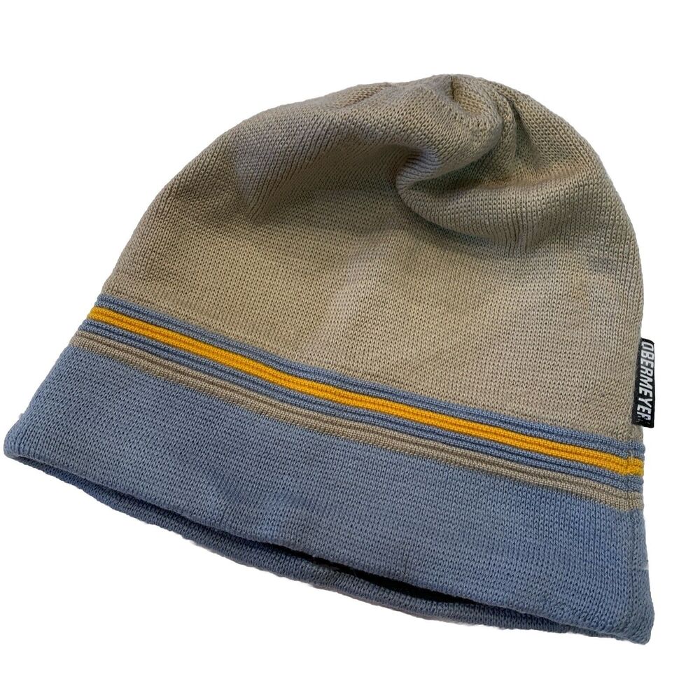 OBERMEYER Ski Snowboard Beanie Wool Blend Blue Stripe Juniors Winter Outdoors